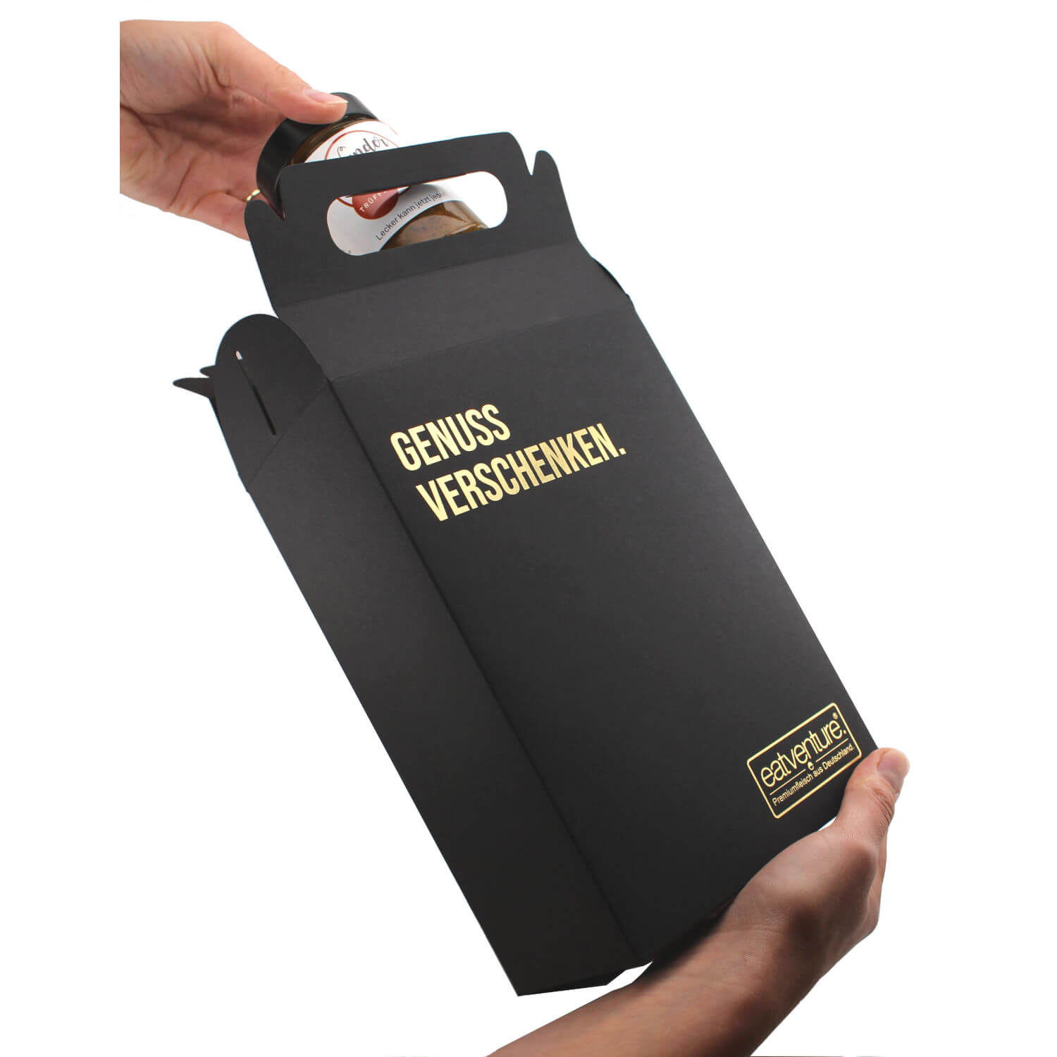 Geschenkbox schwarz, matt mit Goldprägung