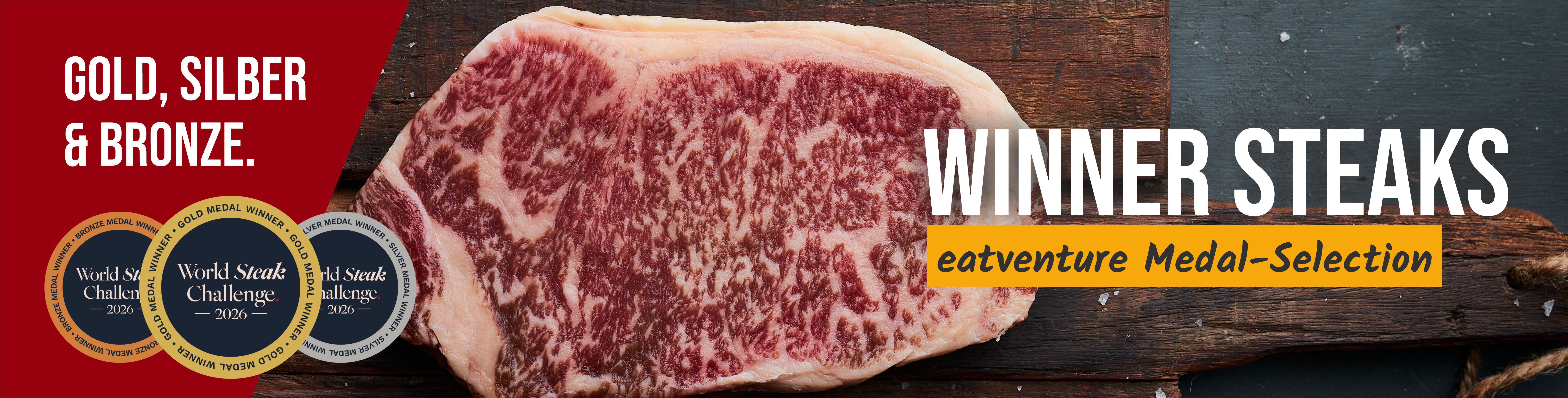 Die prämierten Winner Steaks von eatventure: Gold, Silber und Bronze bei der World Steak Challenge 2026
