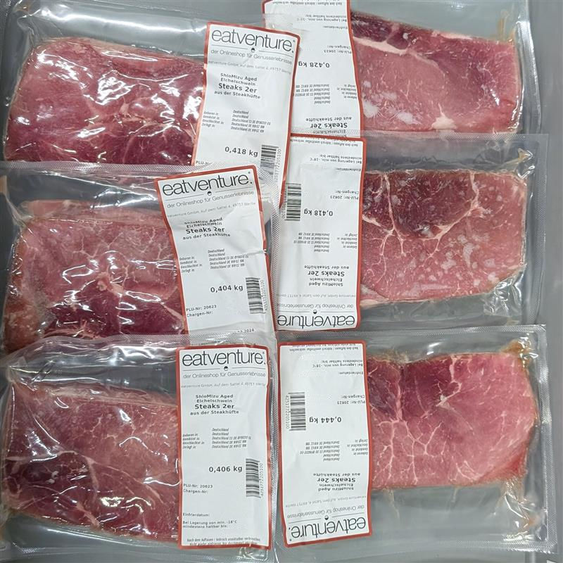 Eichelschwein Steaks aus der Steakhüfte, 1er Pack, 4 Wochen ShioMizu Aged