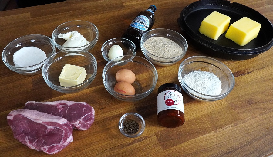 Rumpsteak-Schnitzel gefüllt mit Obatzda   